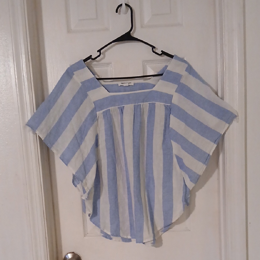 beachlunchlounge Blue and White Striped Women's Top